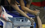 Allison Schmitt, Madeline "Maya" Dirado Leah Smith et Katie Ledecky à l'issue de leur victoire dans le du relais 4x200 m le 10 août 2016 à Rio 