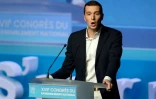 Le numéro deux du RN Jordan Bardella s'adresse à ses militants réunis en congrès à Perpignan le 3 juillet 2021