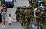 Un bataillon militaire déployé à Apopa, le 11 octobre 2023 au Salvador