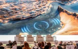 Des participants assistent à une présentation sur le détroit d'Ormuz lors du Forum Hili 2026 à Abou Dabi, le 7 septembre 2026 aux Emirats arabes unis