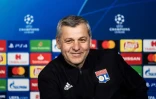 L'entraîneur de Lyon Bruno Genesio, en conférence de presse le 18 février 2019 à Décines-Charpieu à la veille du match contre le FC Barcelone