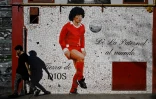 Une fresque murale représentant le footballeur argentin Diego Maradona, le 10 mars 2025 à Buenos Aires