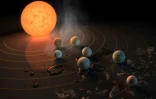 Illustration artistique du système Trappist-1 et de ses sept planètes fournie par l'ESO en 2018