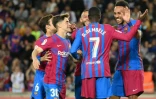 Le Barça, porté par un doublé de Pierre-Emerick Aubameyang (à droite) a dominé le Celta Vigo au Camp Nou, le 10 mai 2022 