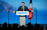 Le président du Rassemblement national (RN) et candidat principal du RN aux élections européennes, Jordan Bardella, prononce un discours à Perpignan, dans le sud de la France, le 1er mai 2024