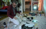 Le peintre Jean-Charles de Castelbajac dans son studio à Paris, le 1er février 2018