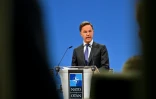 Le secrétaire général de l'Otan Mark Rutte donne une conférence de presse, le 2 avril 2025 à Bruxelles