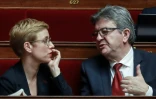 Clémentine Autain et Jean-Luc Mélenchon lors des questions au gouvernement à l'Assemblée natioale le 26 février 2020 à Paris