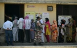 Des électeurs attendent pour voter lors de la deuxième étape des élections générales, le 26 avril 2024 à Vrindavan, dans l'Etat de l'Uttar Pradesh, en Inde