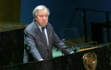 Le secrétaire général de l'ONU, Antonio Guterres, à la tribune de l'Assemblée générale des Nations unies lors d'une session d'urgence sur la guerre de la Russie en Ukraine, le 28 février 2022