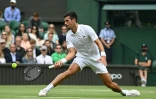 Le Serbe Novak Djokovic, lors de son quart de finale contre le Hongrois Marton Fucsovics, le 7 juillet 2021 au tournoi de Wimbledon Ă Londres