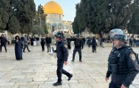 Des membres des forces israéliennes délogent des fidèles musulmans rassemblés dans la mosquée Al-Aqsa, le 5 avril 2023 à Jérusalem