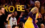 Kobe Bryant lors de son dernier match, le 13 avril 2016 au Staples Center de Los Angeles