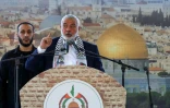 Le chef chef du Hamas, Ismaïl Haniyeh, s'exprime lors d'un rassemblement public à Saïda, dans le sud du Liban, le 26 juin 2022