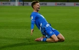 L'Islandais Kristian Nokkvi Hlynsson célèbre son but égalisateur lors du match contre la France, le 13 octobre 2025 à Reykjavik