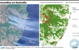 Photos satellites de localisation des incendies qui ravagent l'est de l'Australie, foyers d'incendie des dernières 24 heures