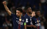 Marquinhos défenseur et capitaine du PSG à la fin de la demi-finale aller de la C1 remportée contre le Bayern Munich à Paris le 28 avril 2026 