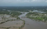 Vue des quartiers du nord de la ville de Cochin, dans l'Etat du Kerala, le 18 août 2018, après le passage des pluies diluviennes