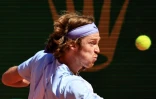 Le Russe Andrey Rublev au cours de la finale du Masters 1000 de Monte-Carlo contre le Danois Holger Rune le 16 avril 2023 à Monte-Carlo