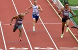 Le Canadien Damian Warner, le Français Kevin Mayer et le Canadien Pierce Lepage, lors de l'épreuve du 100 m du décathlon aux Championnats du monde, le 23 juillet 2022 à Eugene (Oregon)
