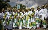 Des fidèles à la veille de la fête éthiopienne orthodoxe de Timkat à Gondar, principale ville de la région de l'Amhara théâtre d'un conflit armé depuis plusieurs mois, le 19 janvier 2024
