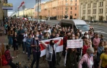 Manifestation contre la réélection du président Alexandre Loukachenko, le 27 août 2020 à Minsk, au Bélarus