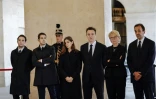 Claude Chirac, son mari Frédéric Salat-Baroux, et leurs enfants respectifs, peu avant la cérémonie d'hommage à son père Jacques Chirac, aux Invalides, le 29/09/2019