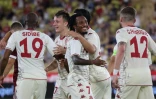 La joie du milieu de terrain portugais de Monaco Gelson Martins après son but marqué contre le Sparta Prague, lors du match retour du 3e tour préliminaire de la Ligue des Champions, le 10 août 2021 au stade Louis II