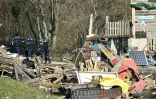 Des gendarmes lors de l'évacuation des opposants au projet d'enfouissement des déchets nucléaires, la commune de Bure, dans la Meuse,  le 22 février 2018
