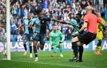 Le défenseur du Havre Timothée Pembélé (gauche) inscrit le but de la victoire contre Nantes, à domicile, le 30 mars 2025 lors de la 27e journée de L1 