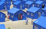 Un camp pour personnes déplacées par les inondations, le 5 septembre 2022 à Hyderabad, dans la province du Sind, au Pakistan