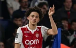 L'attaquant de Monaco Maghnes Akliouche auteur d'un but contre Paris au Parc des Princes, le 6 mars 2026  