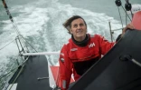 Le navigateur Yannick Bestaven, à bord de son monocoque "Maître Coq IV", le 7 octobre 2020 au large des côtes de La Rochelle
