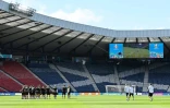 Les joueurs tchĂšques Ă l'entraĂźnement Ă Hampden Park Ă Glasgow le 13 juin 2021