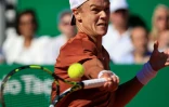 Le Danois Holger Rune pendant la finale du Masters 1000 de Monte-Carlo contre le Russe Andrey Rublev le 16 avril 2023