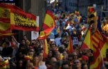 Des manifestants contre l'indépendance de la Catalogne rassemblés à Barcelone, le 8 octobre 2017
