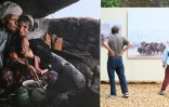 Des visiteurs regardent les clichés de la photographe française Véronique de Viguerie le 3 juin 2022 à La Gacilly (Morbihan) dans le cadre de la 19e édition du festival photo en plein air de la commune