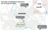 Carte de Bagdad localisant les quartiers où de nouvelles manifestations contre la corruption et le chômage ont été dispersées mercredi