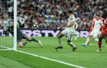 Kylian Mbappé réduit le score pour le Real Madrid face au Bayern en quart de finale aller de la Ligue des champions au stade Santiago-Bernabeu, le 7 avril 2026 