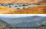 Le lac Oroville, en Californie, le 5 septembre 2021 (en haut) et le 16 avril 2023 (en bas)