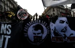 Manifestation le 14 septembre 2018 à Paris cinq ans après la mort de Clément Méric, dont le portrait est affiché sur une banderole