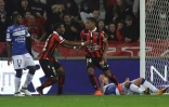 L'attaquant niçois Alassane Pléa après avoir ouvert le score face à Bastia à l'Allianz Riviera, le 27 novembre 2016