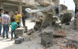 Le quartier de Sakhur dans la banlieue d'Alep après un bombardement le 24 avril 2016 en Syrie