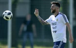 L'attaquant vedette de l'Argentine Lionel Messi lors d'une séance d'entraînement la veille du match contre la France au Mondial, le 29 juin 2018 à Bronnitsy