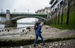 Lara Maiklem, une "mudlark" (littéralement "fouilleuse de boue"), recherche des objets perdus sur les rives du fleuve Thames à Londres, le 29 mai 2019.