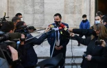 Matteo Salvini, chef de la Ligue d'extrême-droite, fait une déclaration aux médias, le 15 février 2021 à Rome