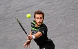 Le Français Hugo Gaston, lors de son match contre l'Espagnol Pablo Carreno Busta, le 3 novembre 2021 au Masters 1000 de Paris à l'AccorHotels Arena