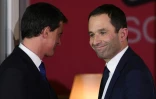 Manuel Valls et Benoît Hamon au siège du PS le 29 janvier 2017 à Paris