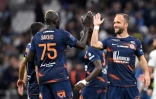 La satisfaction des Montpelliérains Mamadou Sakho (g) et Valère Germain après le match nul contre Marseille, le 31 mars 2023 au Stade Vélodrome