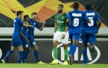 Les joueurs de La Gantoise fêtent leur deuxième but face à Saint-Etienne, en Ligue Europa, le 19 septembre 2019 à Gand